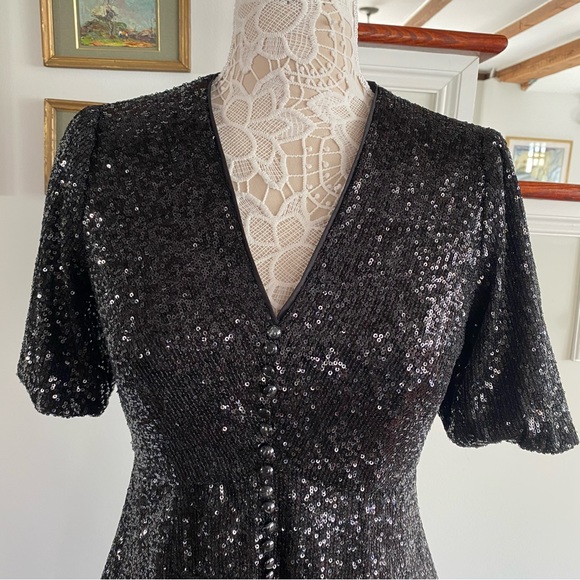 GAL MEETS GLAM Black Sequin Dress Short Sleeves Sz 4 - Picture 2 of 6